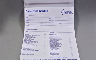 Envelope and Personal Income Tax Checklist